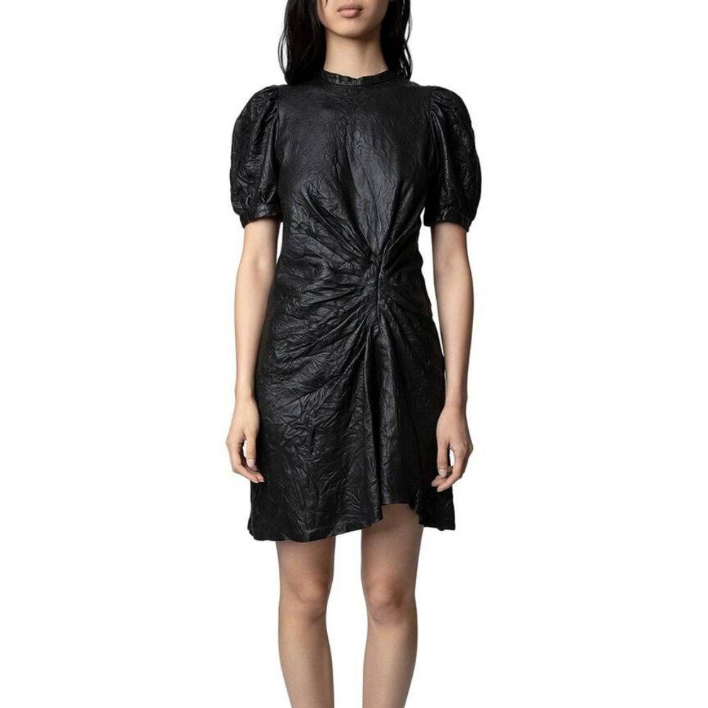 ZADIG & VOLTAIRE RIXE CRINKLED LEATHER DRESS/ SIZE: LARGE/ COLOR: BLACK LEATHER